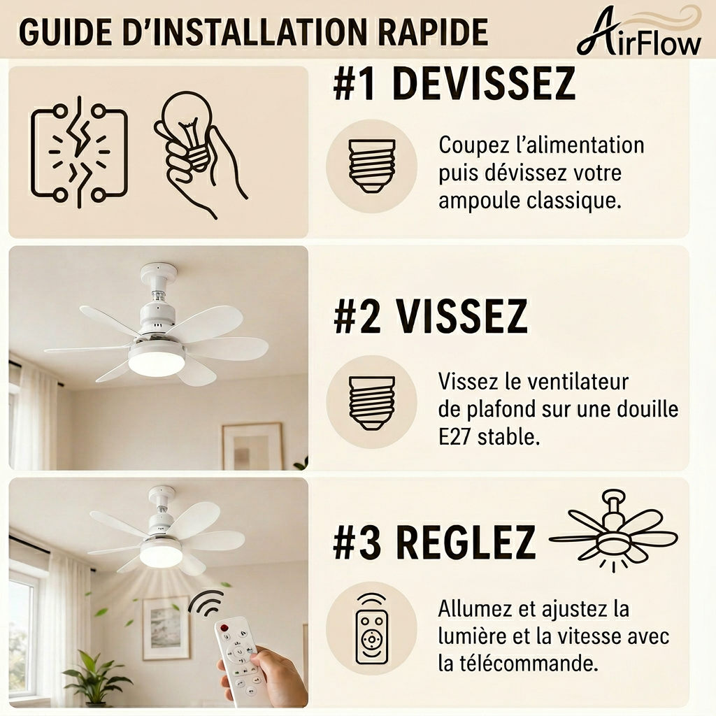 AirFlow™ - Le ventilateur de plafond qui se visse comme une ampoule